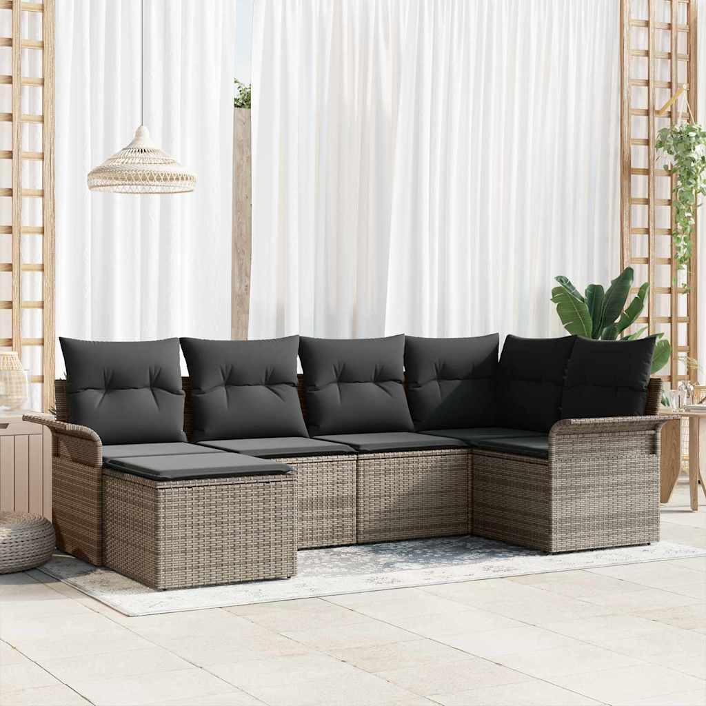JUNG Vida Gartensofa-set mit Speicher 6 pcs Grau Poly-Rattan