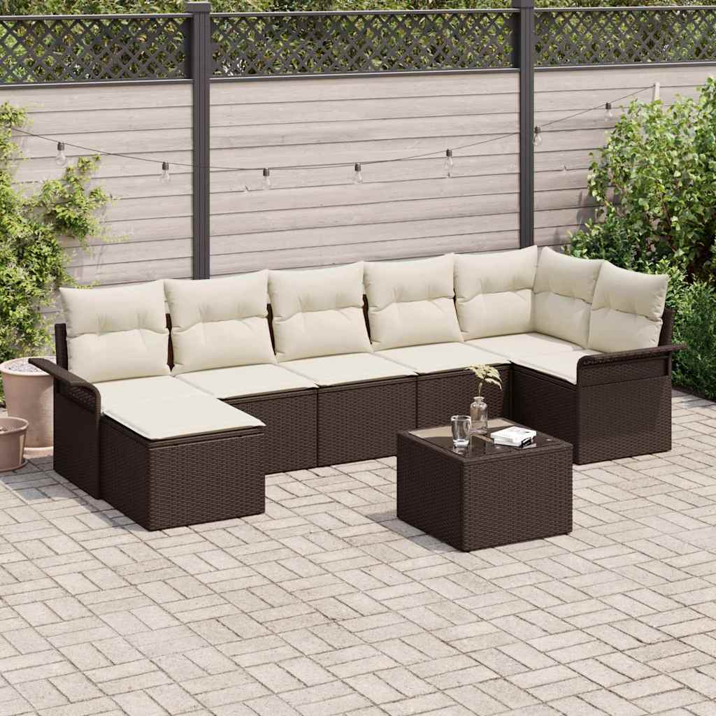 JUNG Vida Garten-Sofa-Set mit Kissen mit Speicher 8 pcs Braun Poly Rattan