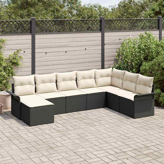 JUNG Vida Garten-Sofa-Set mit Kissen 8 pcs Schwarz Poly Rattan