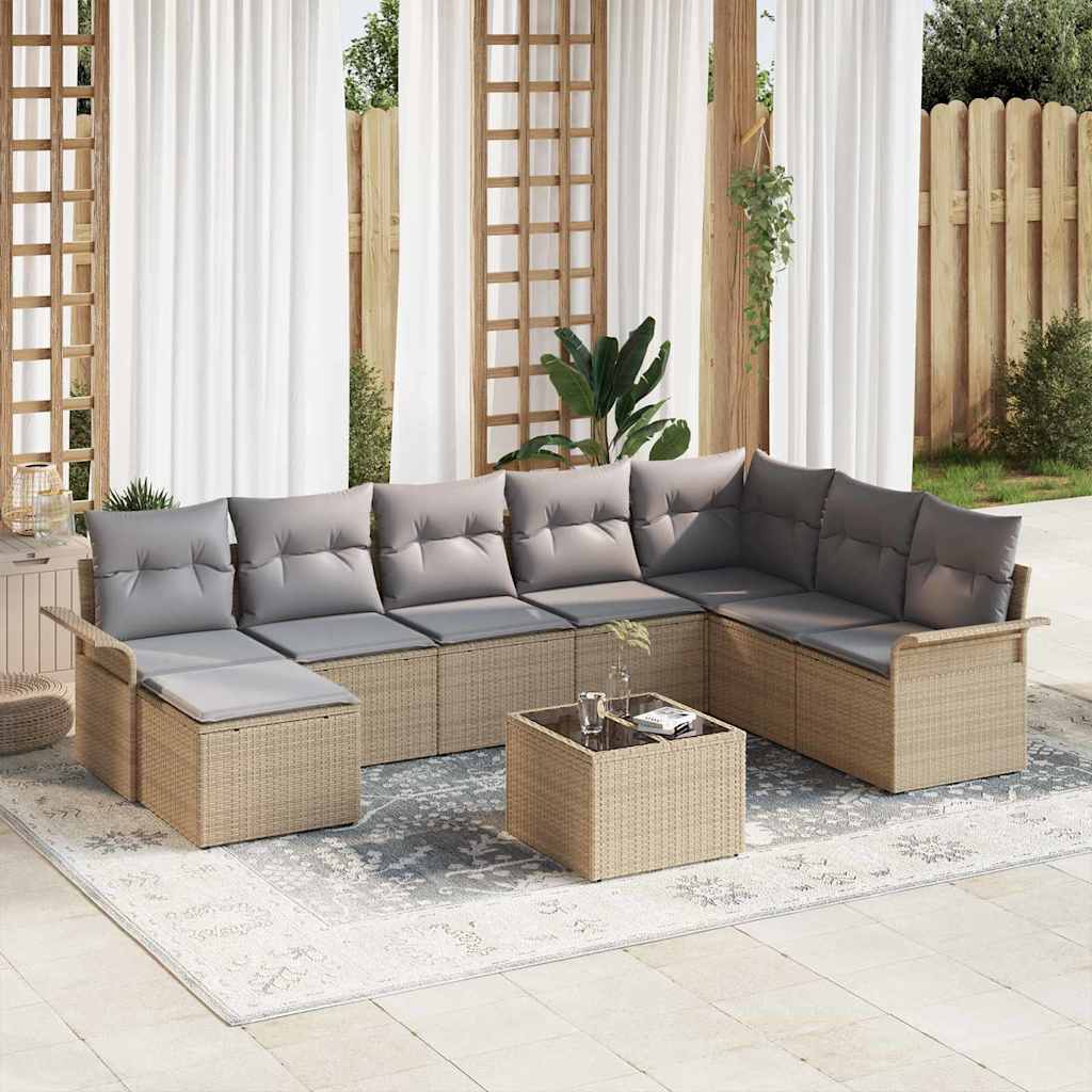 JUNG Vida Garten-Sofa-Set mit Kissen 9 pcs Schwarz Poly Rattan