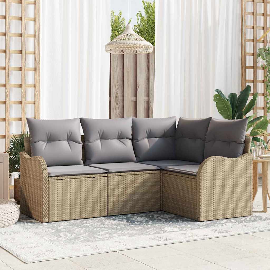 JUNG Vida Gartensofa-set mit Speicher 4 pcs Beige Poly-Rattan