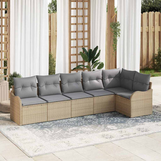 JUNG Vida Garten-Sofa-Set mit Kissen mit Speicher 6 pcs Beige Poly Rattan