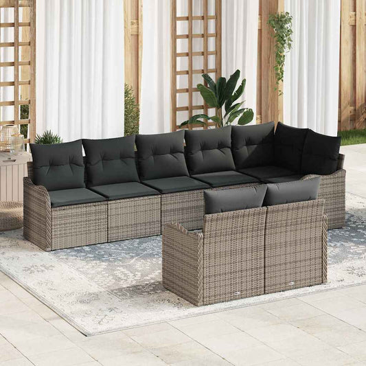 JUNG Vida Garten-Sofa-Set mit Kissen 8 pcs Grau Poly Rattan