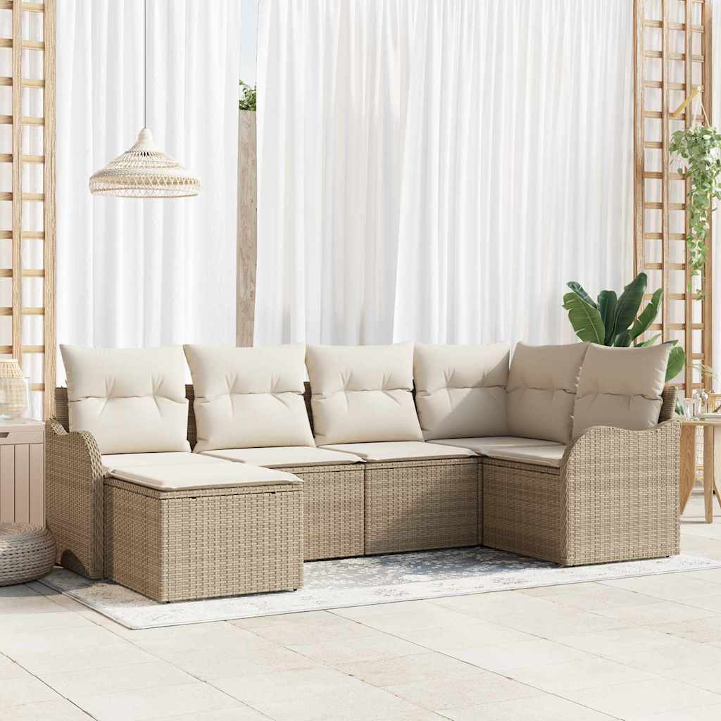 JUNG Vida Garten-Sofa-Set mit Kissen 6 pcs Beige und Weiß Poly Rattan
