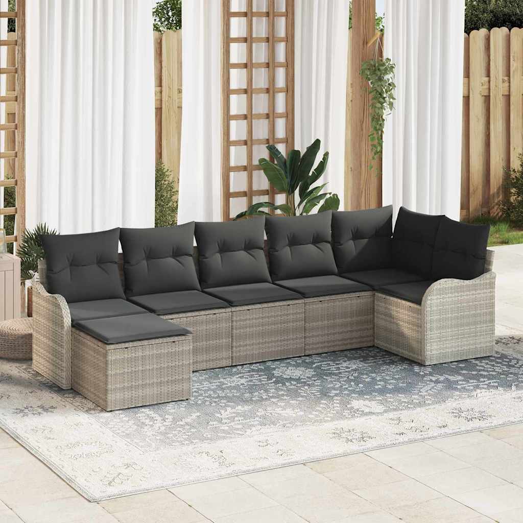 JUNG Vida Garten-Sofa-Set mit Kissen 7 pcs Hellgrau Poly Rattan