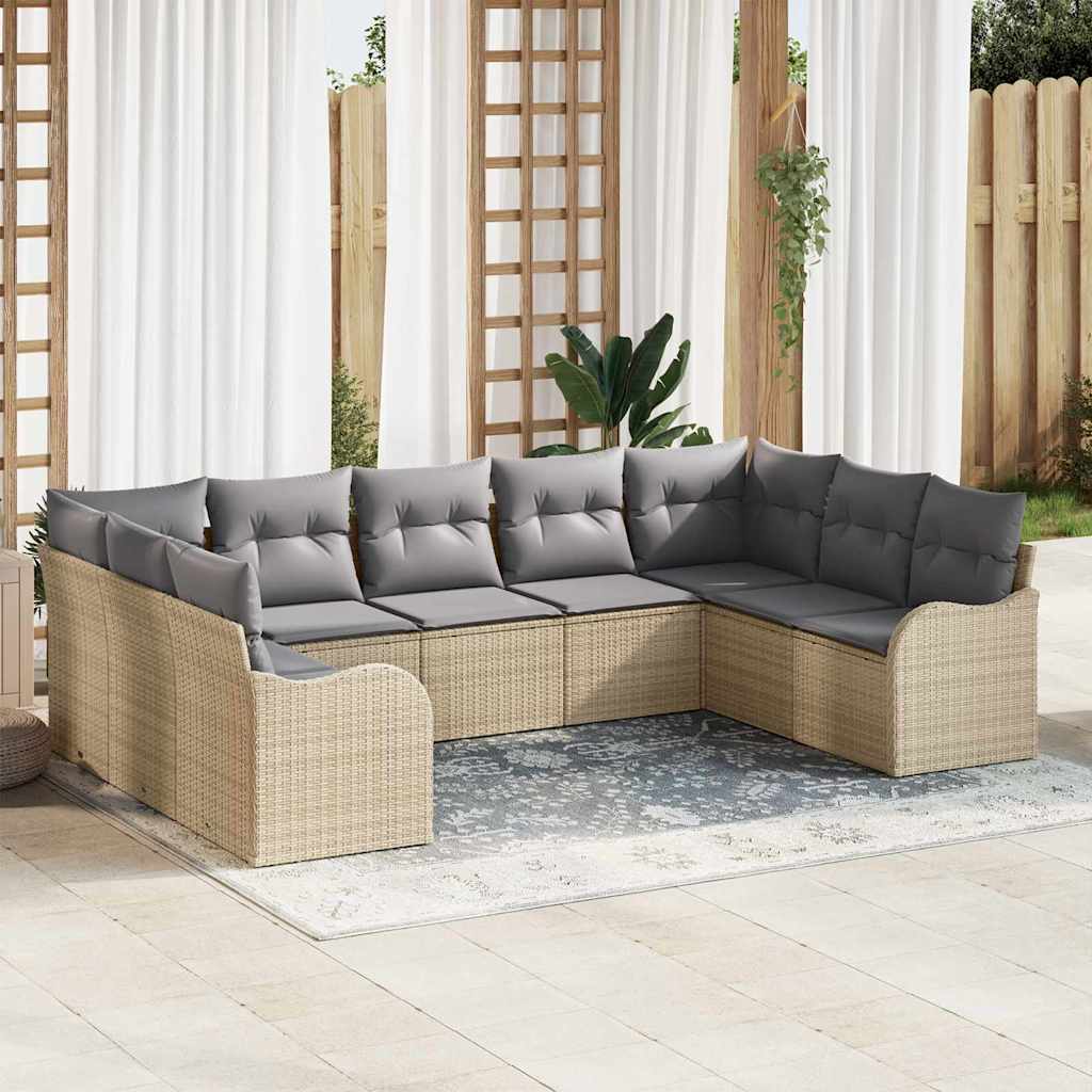 JUNG Vida Gartensofa-set 9 pcs Beige und Hellgrau Poly-Rattan