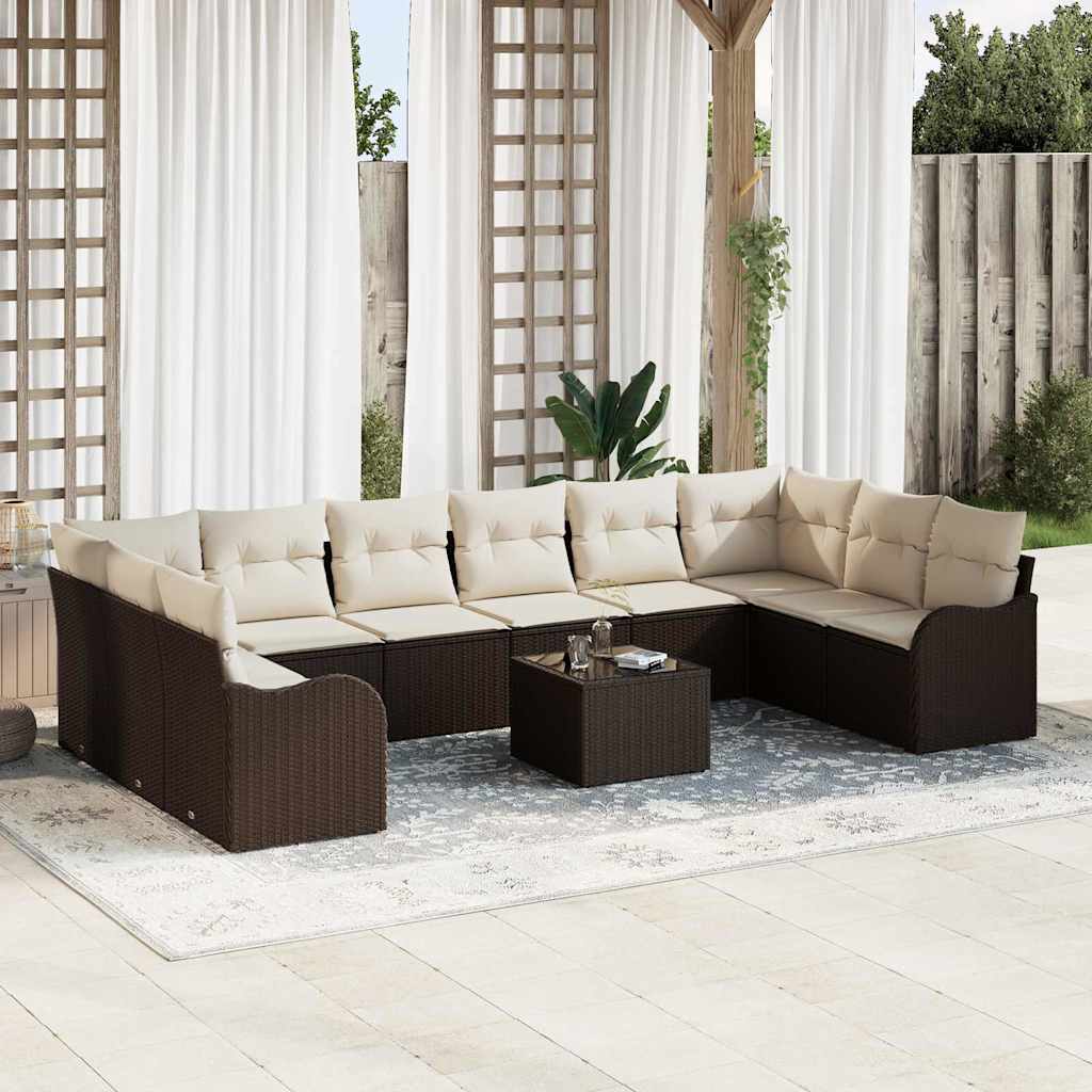 JUNG Vida Gartensofa-set mit Speicher 11 pcs Braun und Weiß Poly-Rattan