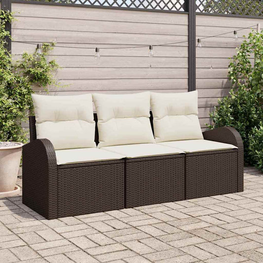 JUNG Vida Garten-Sofa-Set mit Kissen 3 pcs Braun und Weiß Poly Rattan
