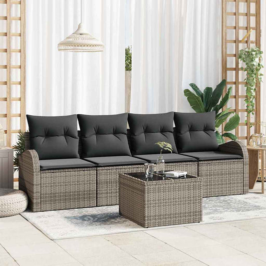 JUNG Vida Garten-Sofa-Set 5 pcs Grau Poly-Rattan und Stahl und Glas