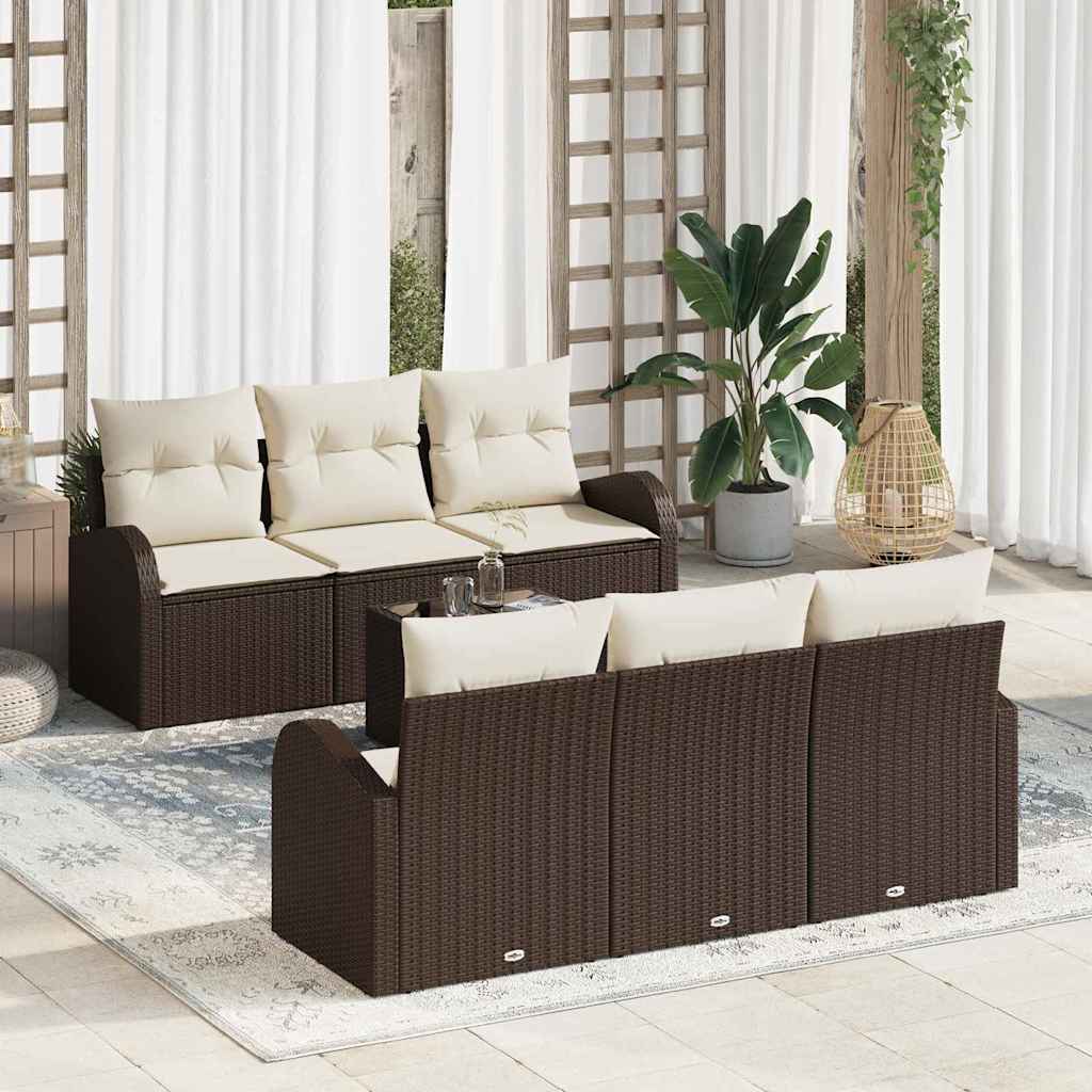 JUNG Vida Garten-Sofa-Set mit Kissen mit Speicher 7 pcs Braun und Creme