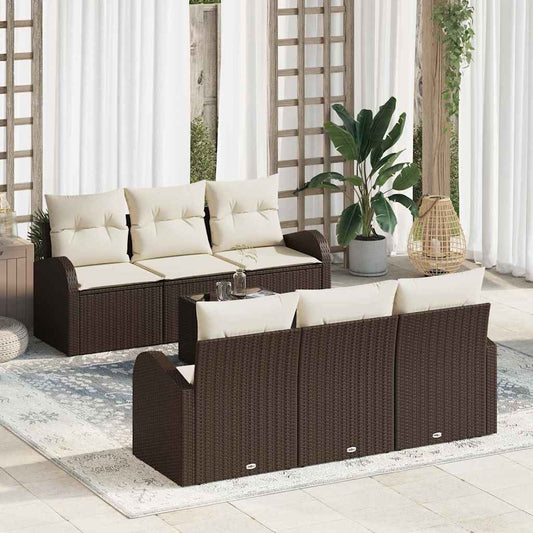 JUNG Vida Garten-Sofa-Set mit Kissen mit Speicher 7 pcs Braun und Creme