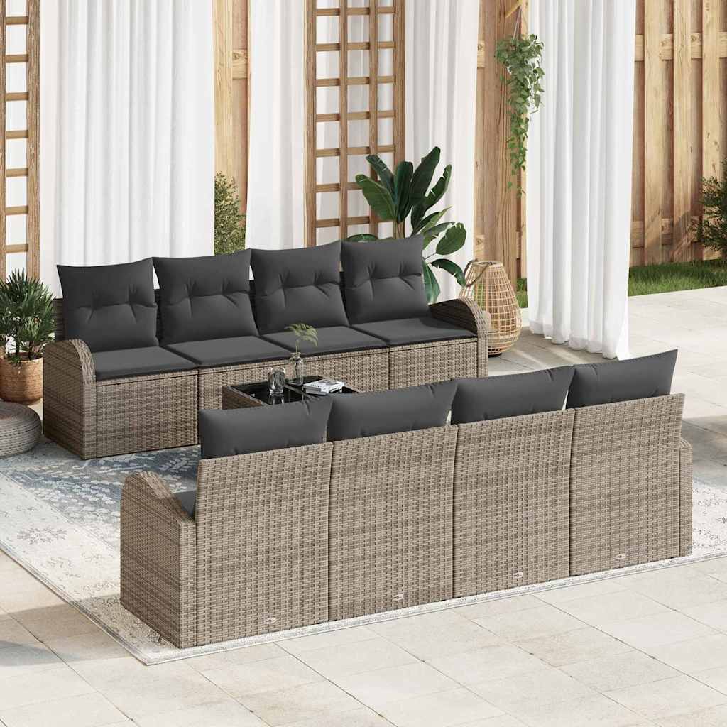 JUNG Vida Gartensofa-set mit Speicher mit Kissen 9 pcs Grau Poly-Rattan