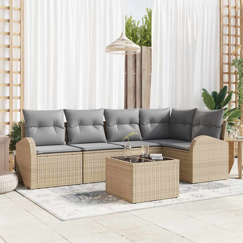 JUNG Vida Gartensofa-set mit Kissen 6 pcs Beige und hellgrau Poly-Rattan