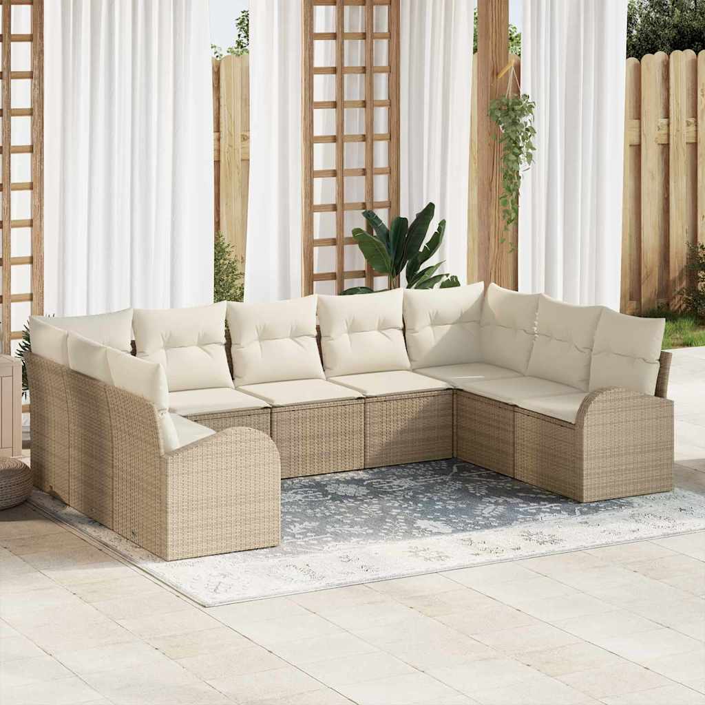 JUNG Vida Gartensofa-set mit Kissen 9 pcs Beige und Weiß Poly-Rattan