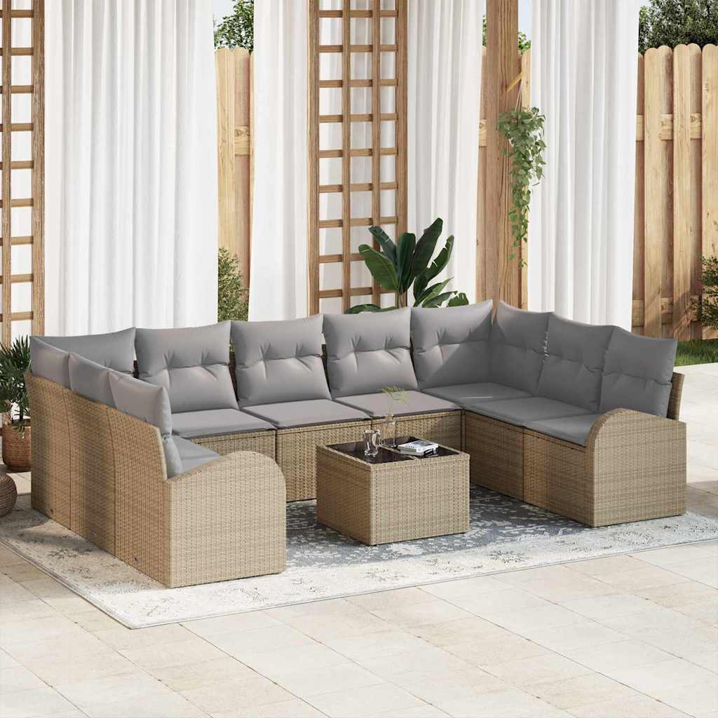 JUNG Vida Gartensofa-set mit Kissen 10 pcs Beige und hellgrau Poly-Rattan