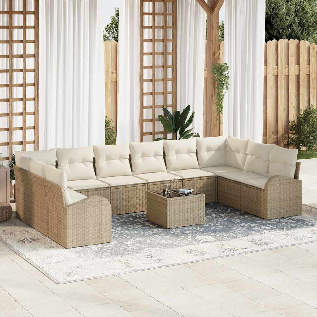 JUNG Vida Gartensofa-set mit Kissen 11 pcs Beige und Creme Poly-Rattan