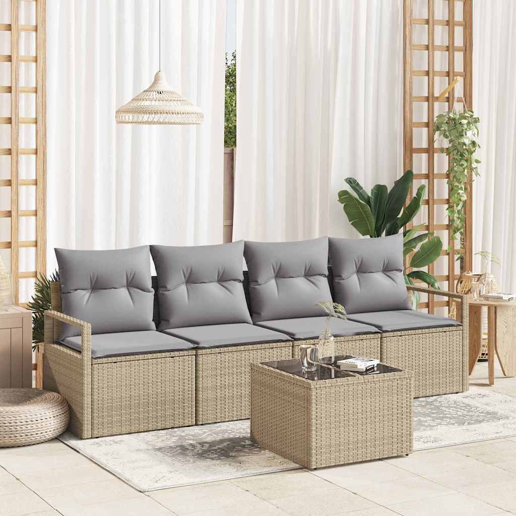 JUNG Vida Sofa Set mit Kissen 5 pcs Beige und Grau Poly-Rattan