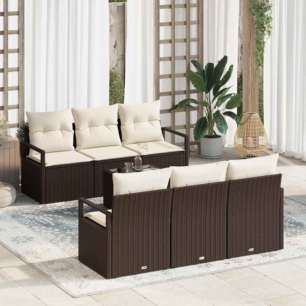 JUNG Vida Gartensofa-set mit Kissen 7 pcs Braun und Creme Poly-Rattan