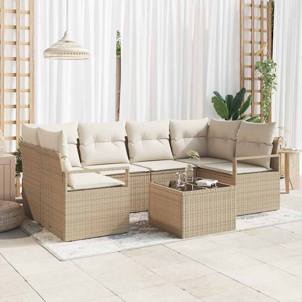 JUNG Vida Garten-Sofa-Set mit Kissen mit Speicher 7 pcs Beige und Creme