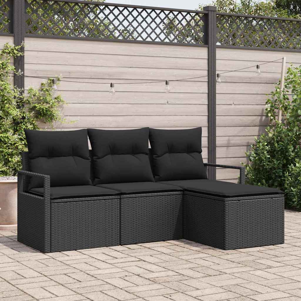 JUNG Vida Sofa Set mit Kissen mit Speicher 4 pcs Schwarz Poly-Rattan