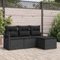 JUNG Vida Sofa Set mit Kissen mit Speicher 4 pcs Schwarz Poly-Rattan
