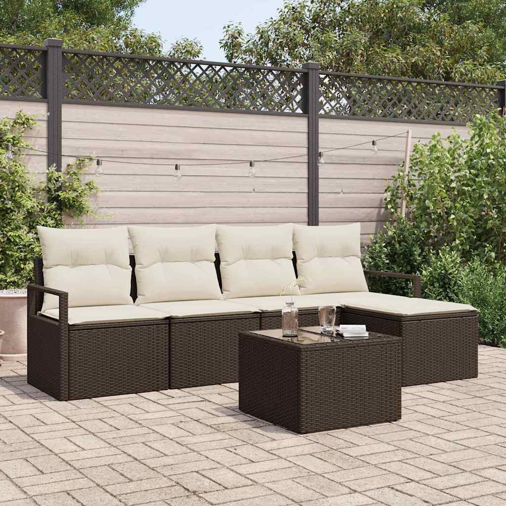 JUNG Vida Sofa Set mit Kissen 6 pcs Braun und Creme Poly-Rattan
