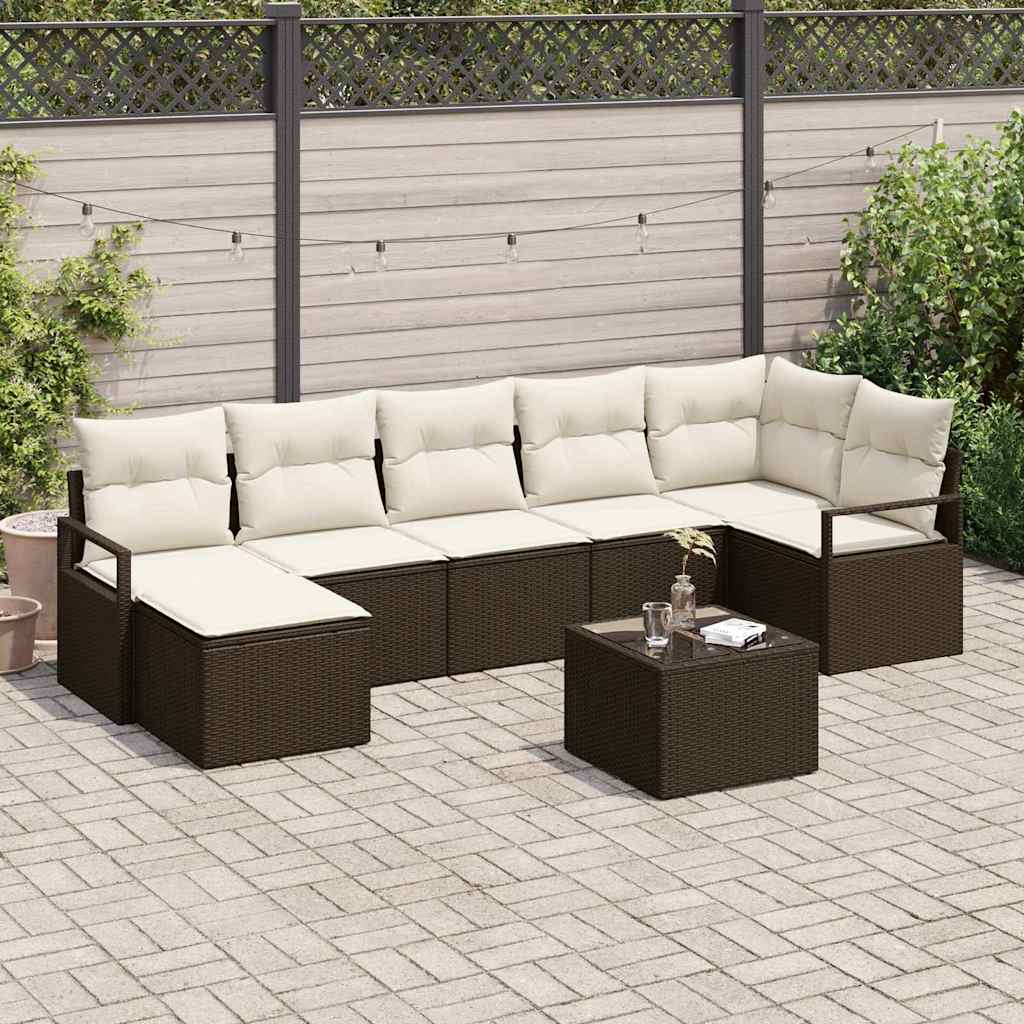 JUNG Vida Sofa Set mit Kissen 8 pcs Braun und Creme Poly-Rattan