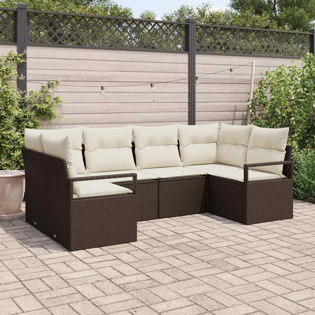 JUNG Vida Gartensofa-set mit Kissen 6 pcs Braun und Weiß Poly-Rattan