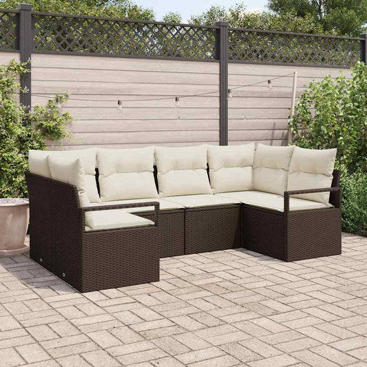 JUNG Vida Gartensofa-set mit Kissen 6 pcs Braun und Weiß Poly-Rattan
