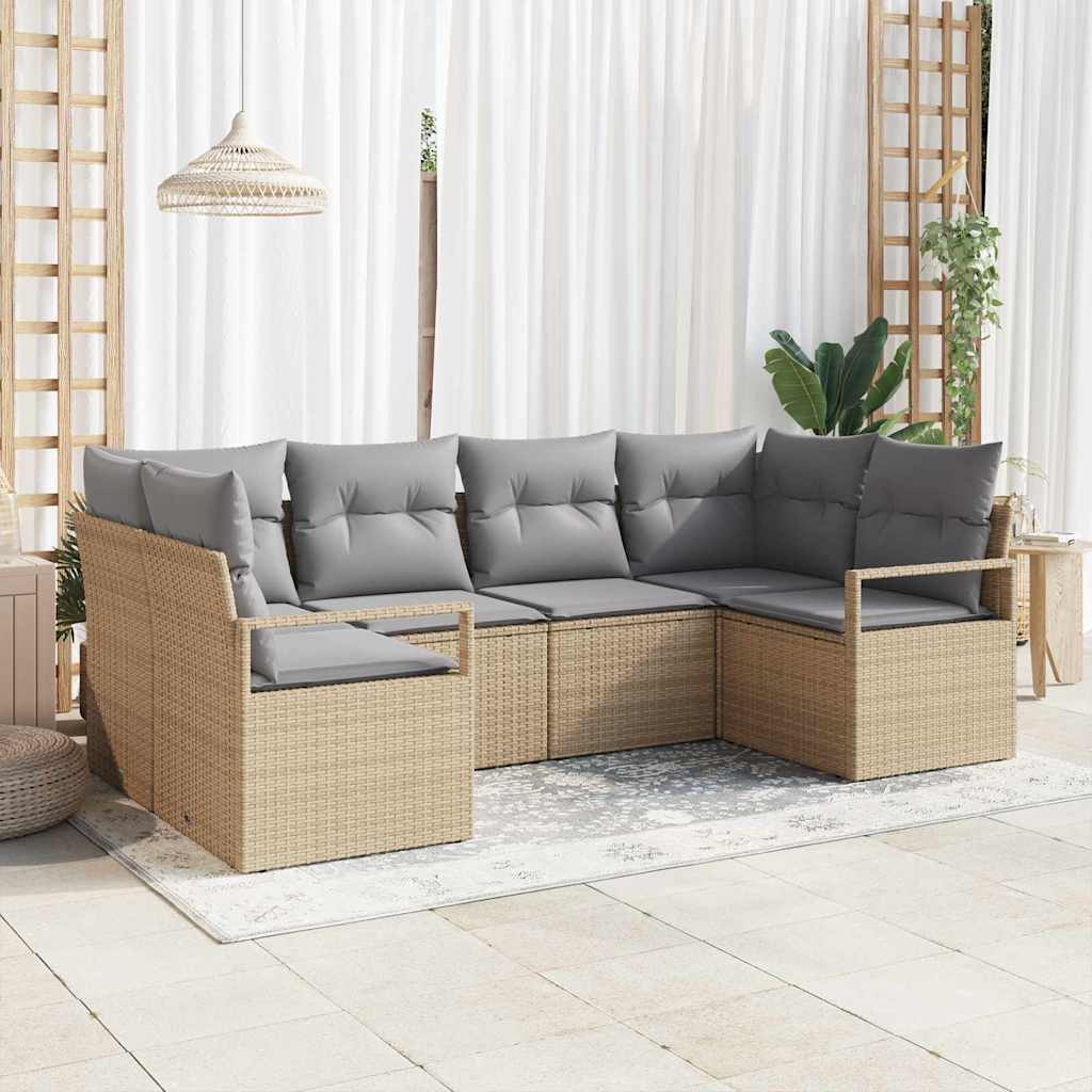 JUNG Vida Gartensofa-set mit Kissen 6 pcs Beige und Hellgrau Poly-Rattan