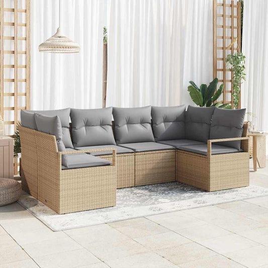 JUNG Vida Gartensofa-set mit Kissen 6 pcs Beige und Hellgrau Poly-Rattan