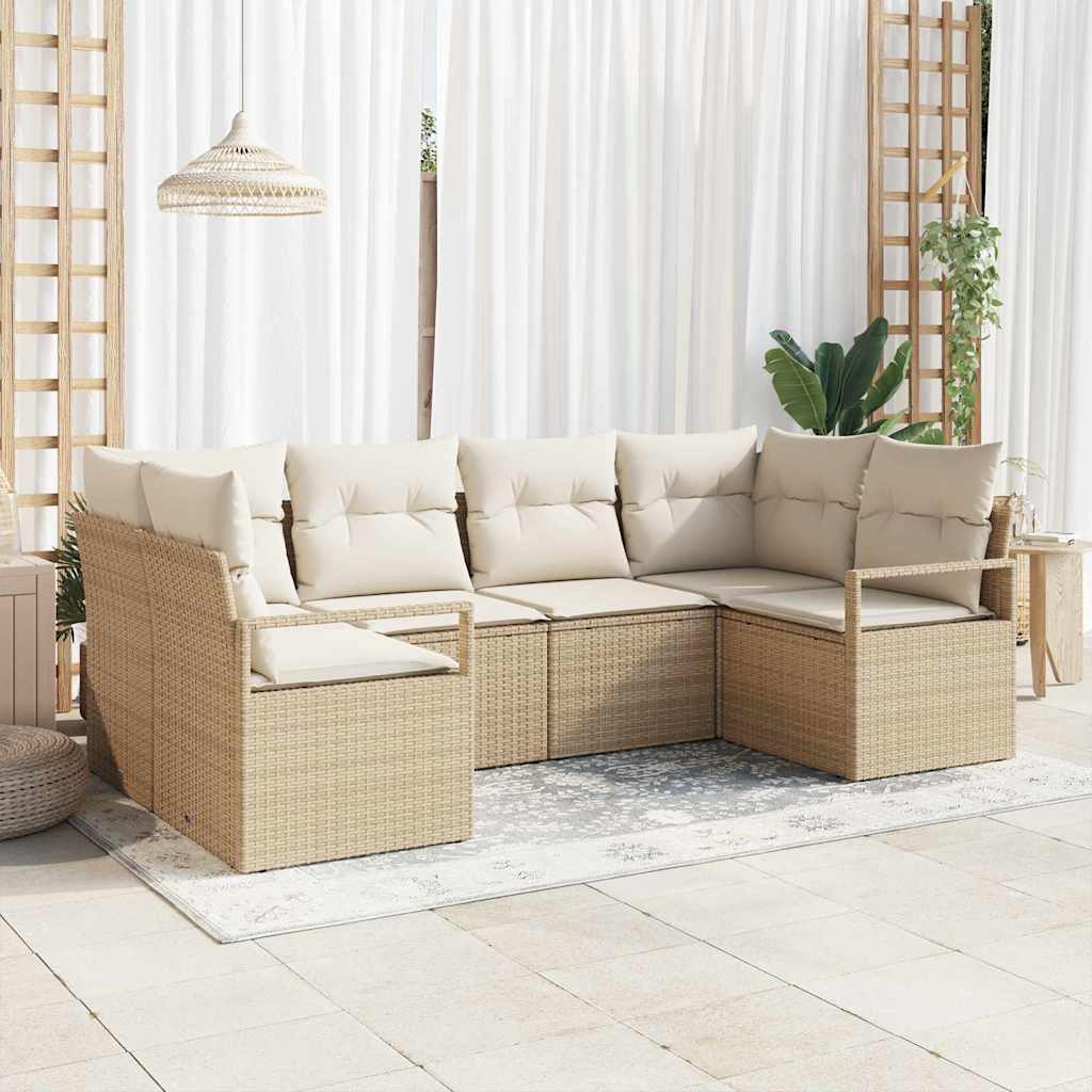 JUNG Vida Gartensofa-set mit Kissen 6 pcs Beige und Weiß Poly-Rattan