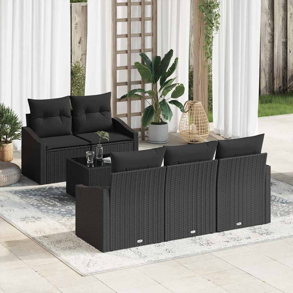 JUNG Vida Sofa Set mit Kissen mit Speicher 6 pcs Schwarz Poly-Rattan