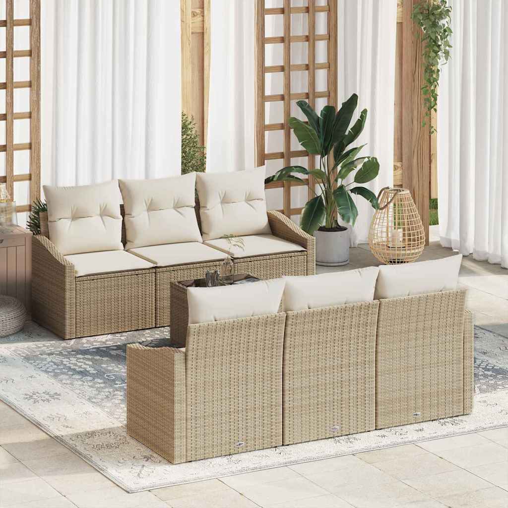 JUNG Vida Sofa Set mit Kissen 7 pcs Beige und Creme Poly-Rattan