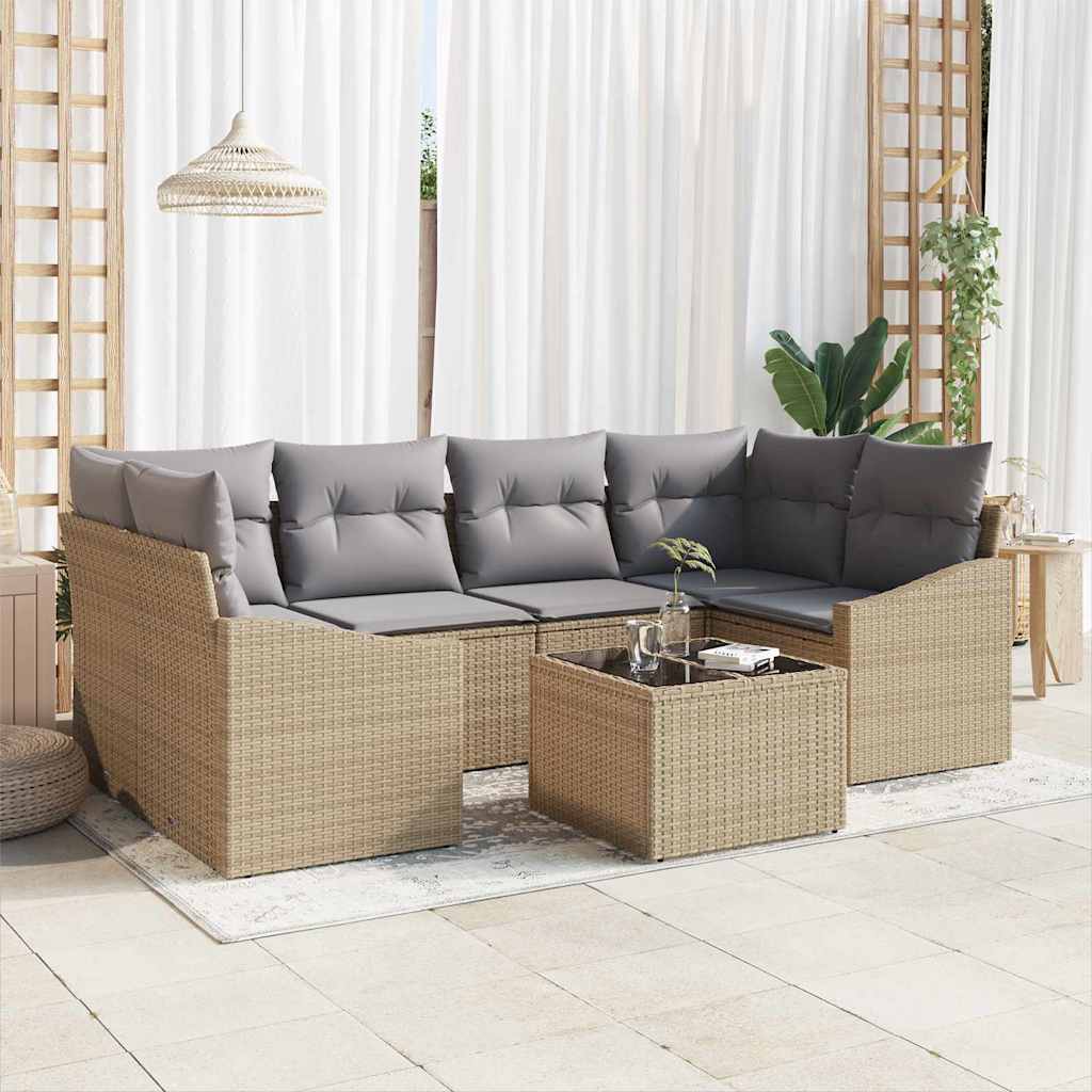 JUNG Vida Sofa Set mit Kissen 7 pcs Beige und Grau Poly-Rattan