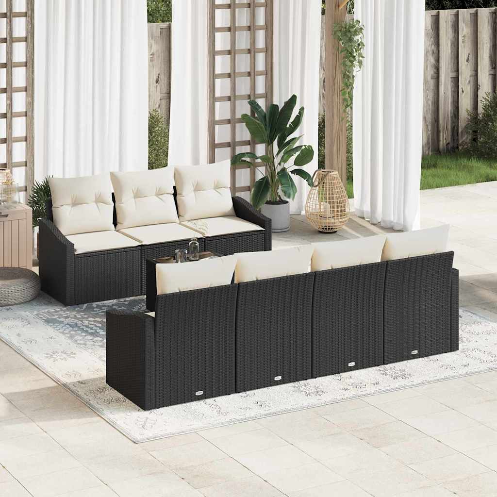 JUNG Vida Sofa Set mit Kissen 8 pcs Schwarz und Creme Poly-Rattan