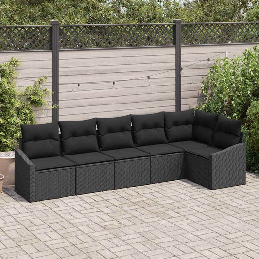 JUNG Vida Gartensofa-set mit Kissen 6 pcs Schwarz Poly-Rattan