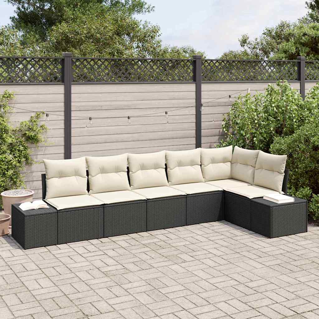 JUNG Vida Gartensofa-set mit Speicher 6 pcs Schwarz und Creme Poly-Rattan
