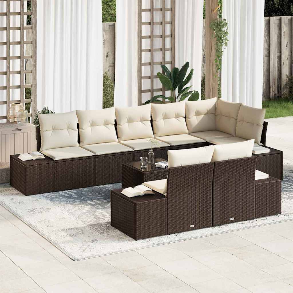 JUNG Vida Gartensofa-set mit Speicher Braun und Creme Poly Rattan