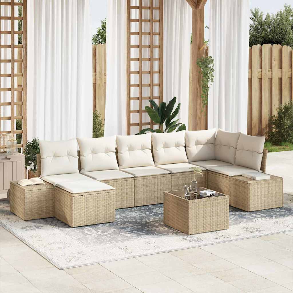 JUNG Vida Garten-Sofa-Set mit Kissen mit Speicher 7 pcs Beige Poly-Rattan