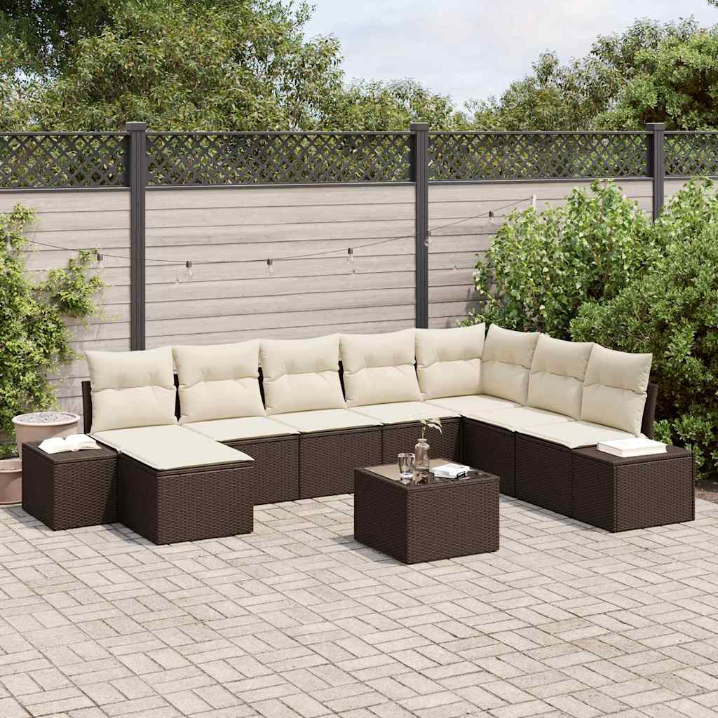 JUNG Vida Garten-Sofa-Set mit Kissen 8 pcs Braun und Creme Poly-Rattan