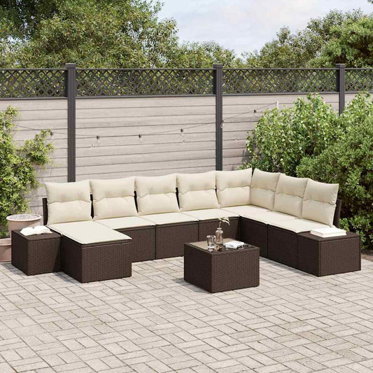 JUNG Vida Garten-Sofa-Set mit Kissen 8 pcs Braun und Creme Poly-Rattan