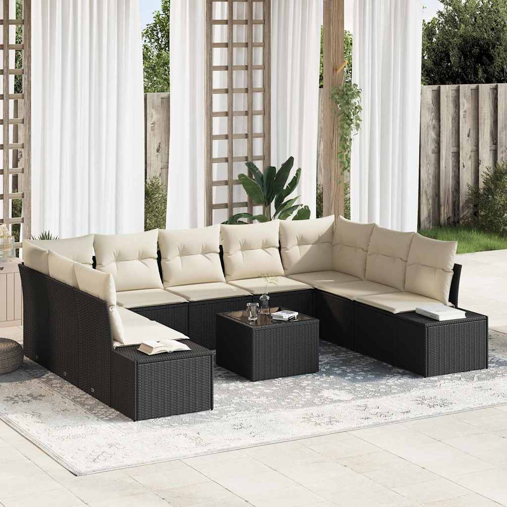 JUNG Vida Gartensofa-set mit Kissen 9 pcs Schwarz und Creme Polyrattan