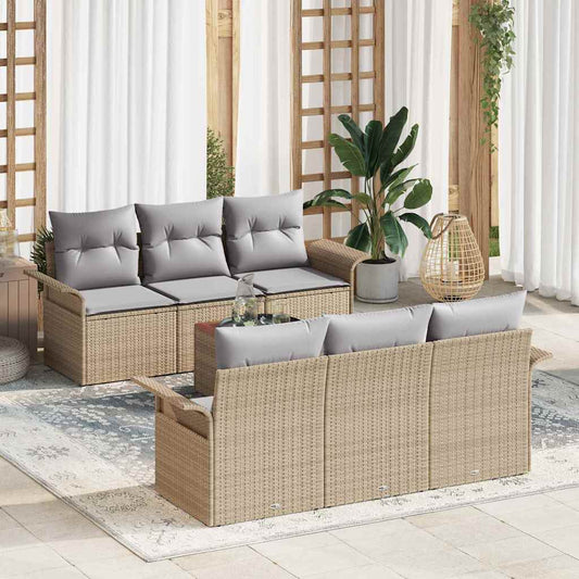 JUNG Vida Gartensofa-set 7 pcs Beige und Hellgrau Poly-Rattan