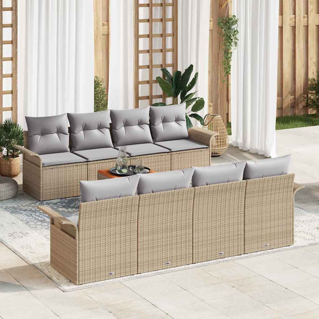 JUNG Vida Gartensofa-set 9 pcs Beige und Hellgrau Poly-Rattan