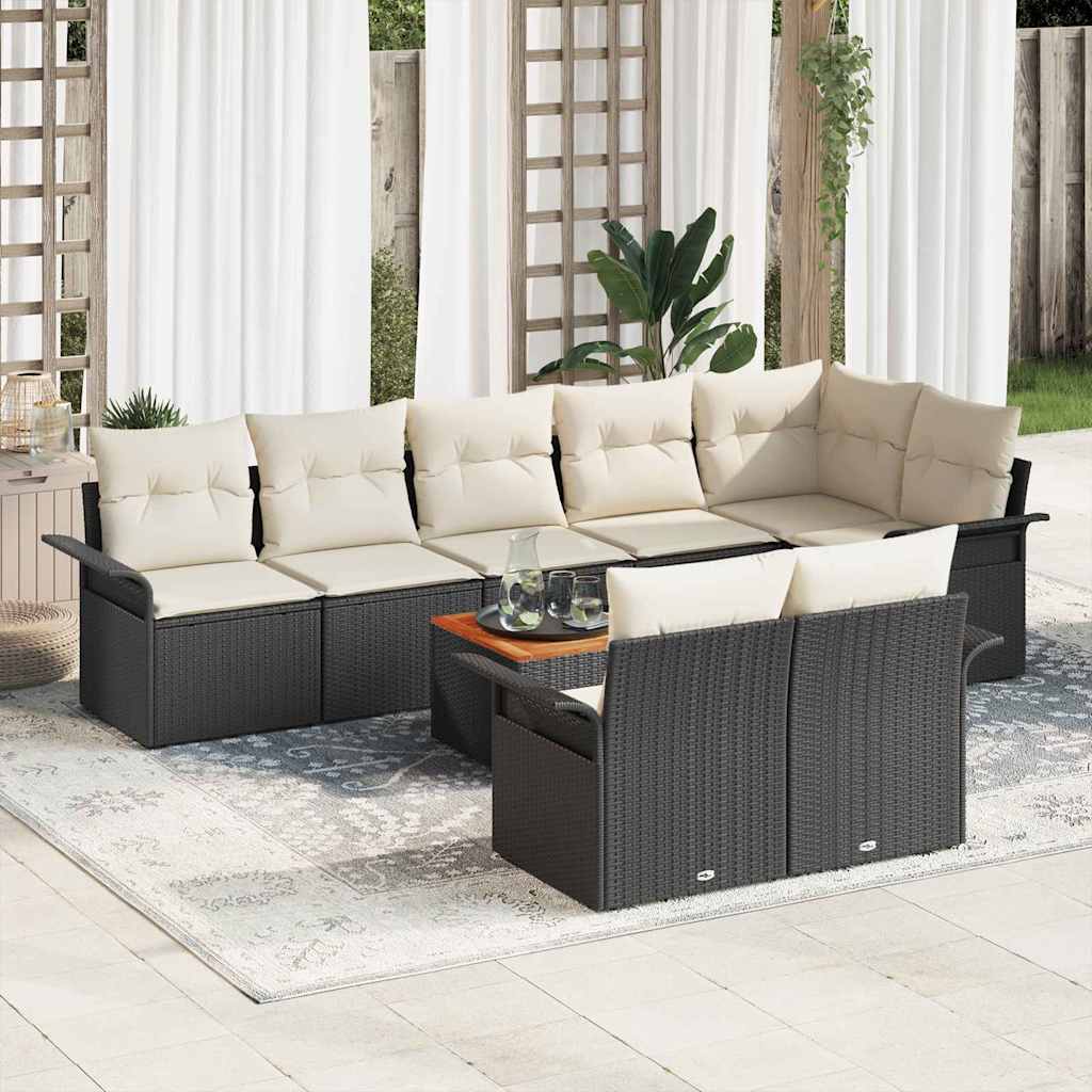 JUNG Vida Gartensofa-set mit Speicher 9 pcs Schwarz und Creme Poly-Rattan