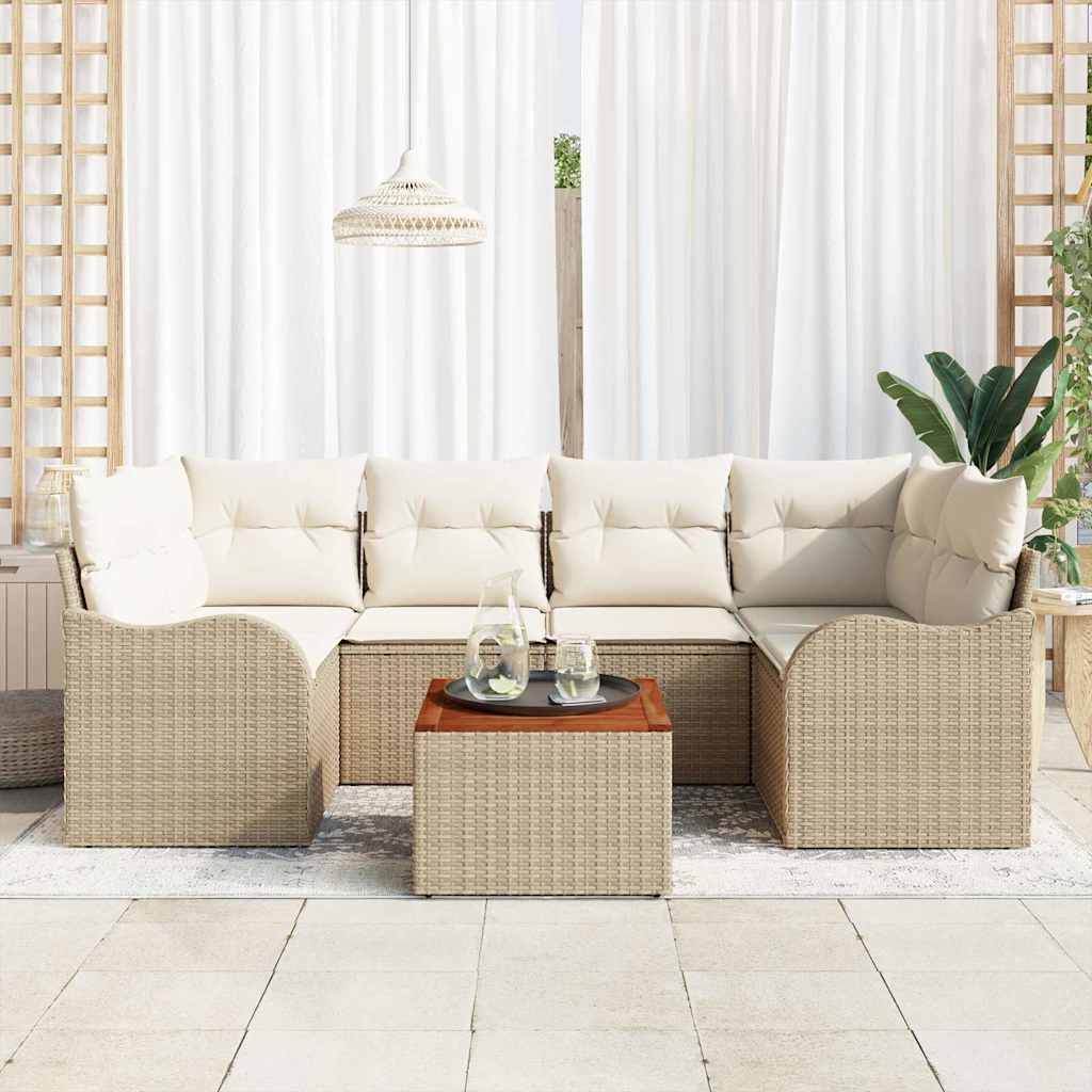 JUNG Vida Gartensofa-set mit Speicher 7 pcs Beige und Creme Poly-Rattan