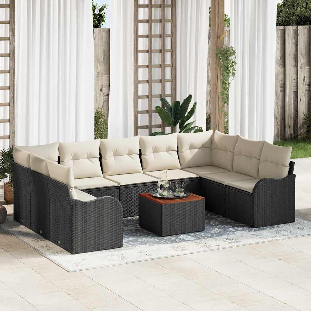 JUNG Vida Gartensofa-set 10 pcs Schwarz und Creme Poly-Rattan
