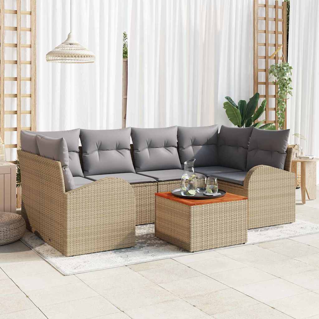 JUNG Vida Gartensofa-set 7 pcs Beige und Hellgrau Poly-Rattan