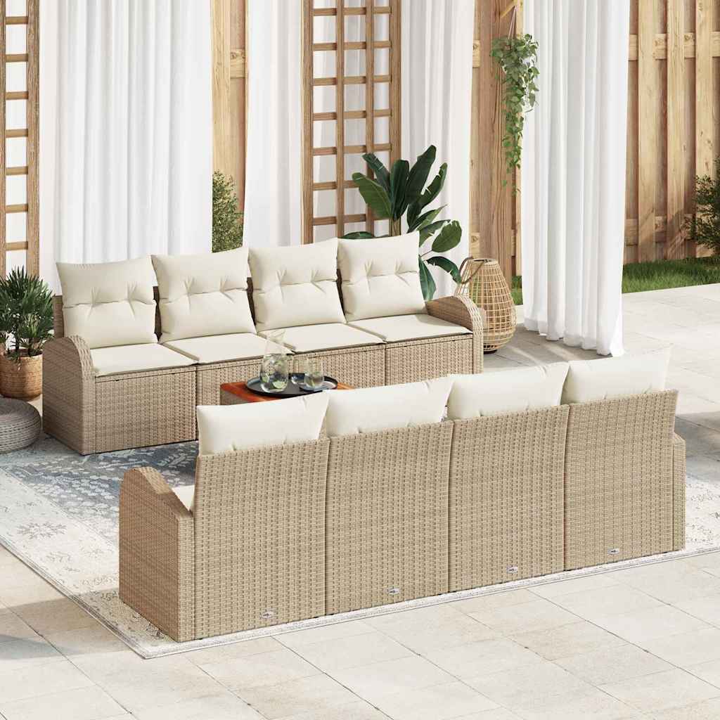 JUNG Vida Gartensofa-set mit Speicher 9 pcs Beige und Creme Poly-Rattan